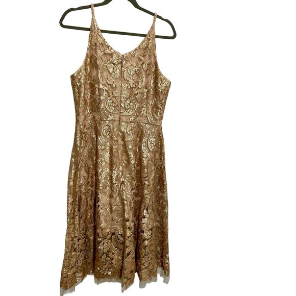 Dress the Population Women's Gold Sequin Blair Fit-&-Flare Midi Dress ; Large - Picture 8 of 15